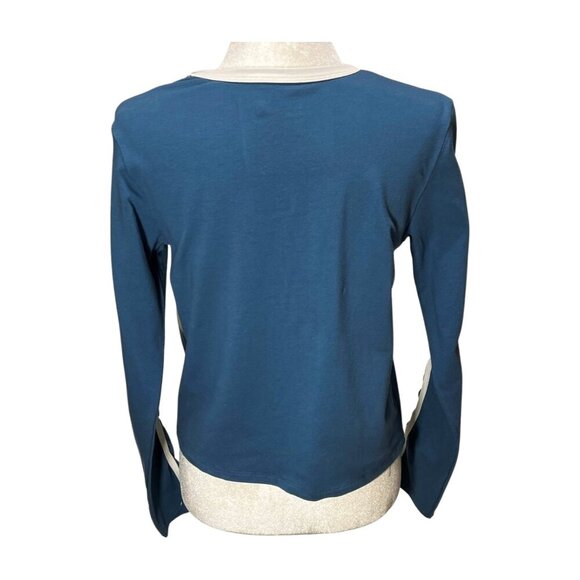 FOREVER 21 Long Sleeve T-shirt Snoopy Skiing Blue White Stripes Cropped Large - Picture 8 of 8